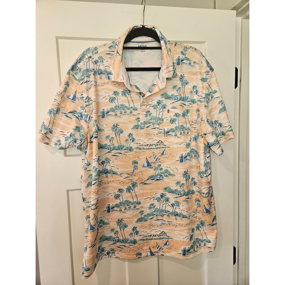 IZOD saltwater Hawaiian print tee XXL EUC